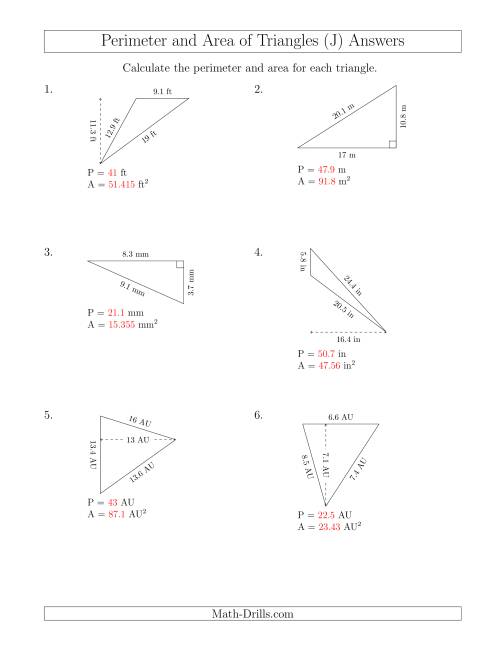The Calculating the Perimeter and Area of Triangles (Rotated Triangles) (J) Math Worksheet Page 2