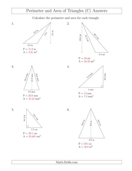 The Calculating the Perimeter and Area of Triangles (C) Math Worksheet Page 2