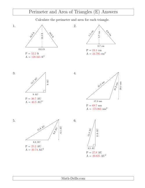 The Calculating the Perimeter and Area of Triangles (E) Math Worksheet Page 2