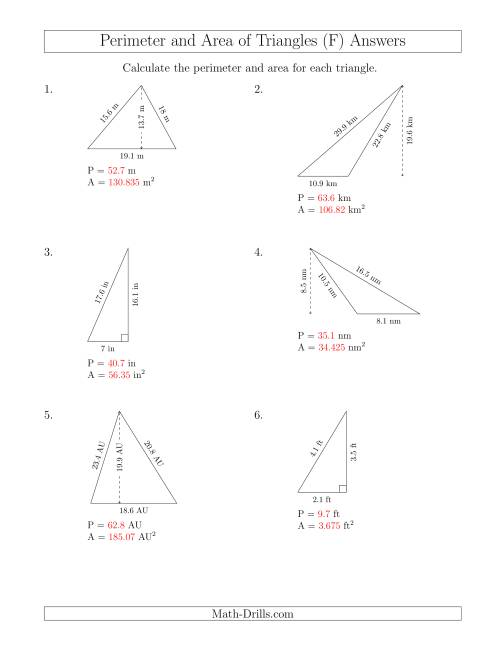The Calculating the Perimeter and Area of Triangles (F) Math Worksheet Page 2