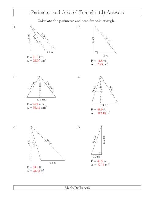 The Calculating the Perimeter and Area of Triangles (J) Math Worksheet Page 2