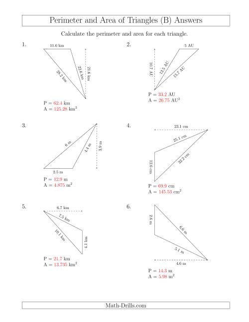 The Calculating the Perimeter and Area of Obtuse Triangles (Rotated Triangles) (B) Math Worksheet Page 2