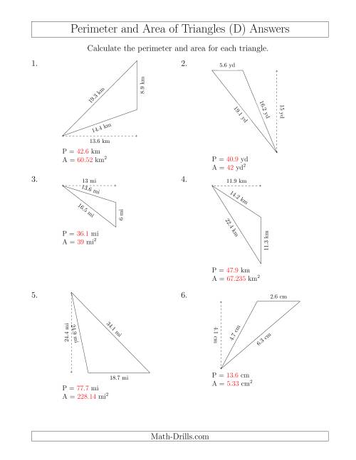 The Calculating the Perimeter and Area of Obtuse Triangles (Rotated Triangles) (D) Math Worksheet Page 2
