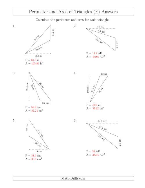 The Calculating the Perimeter and Area of Obtuse Triangles (Rotated Triangles) (E) Math Worksheet Page 2