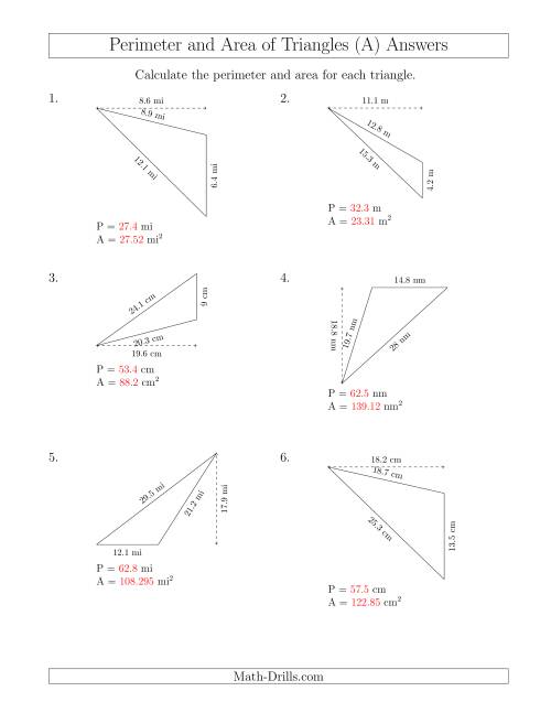 The Calculating the Perimeter and Area of Obtuse Triangles (Rotated Triangles) (All) Math Worksheet Page 2