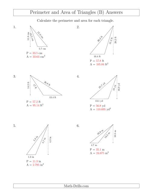 The Calculating the Perimeter and Area of Obtuse Triangles (B) Math Worksheet Page 2