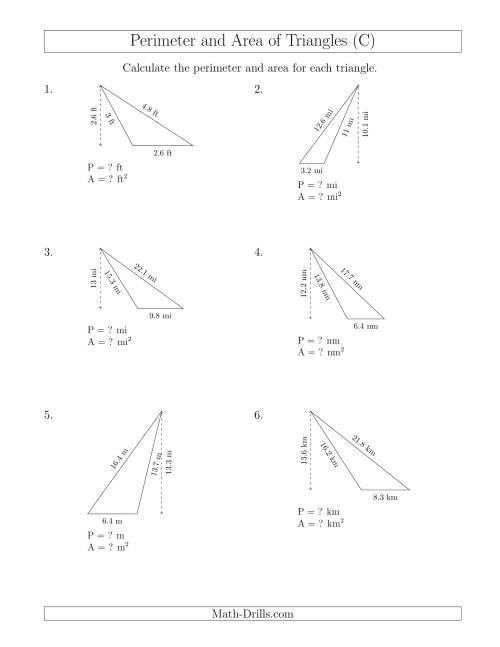 The Calculating the Perimeter and Area of Obtuse Triangles (C) Math Worksheet