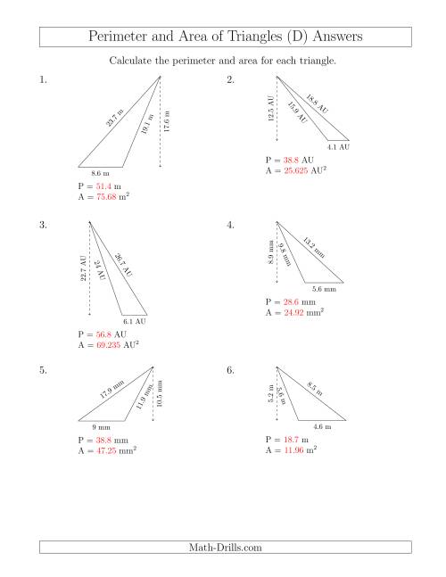 The Calculating the Perimeter and Area of Obtuse Triangles (D) Math Worksheet Page 2