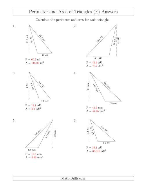 The Calculating the Perimeter and Area of Obtuse Triangles (E) Math Worksheet Page 2