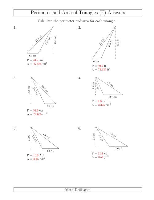 The Calculating the Perimeter and Area of Obtuse Triangles (F) Math Worksheet Page 2