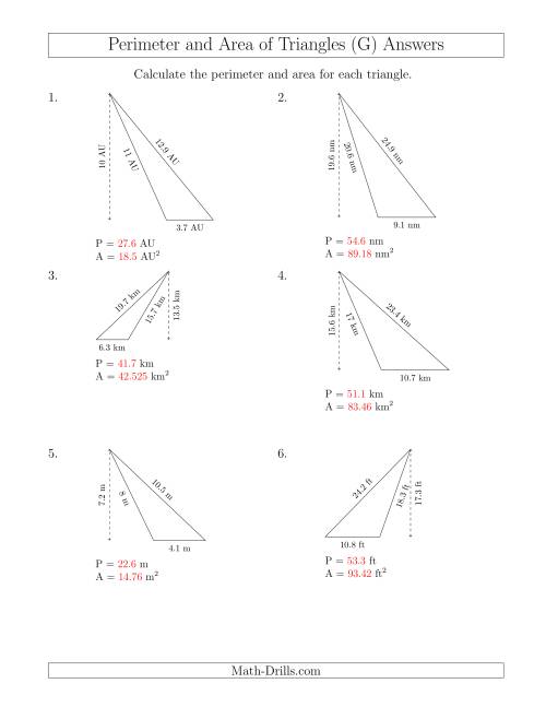 The Calculating the Perimeter and Area of Obtuse Triangles (G) Math Worksheet Page 2