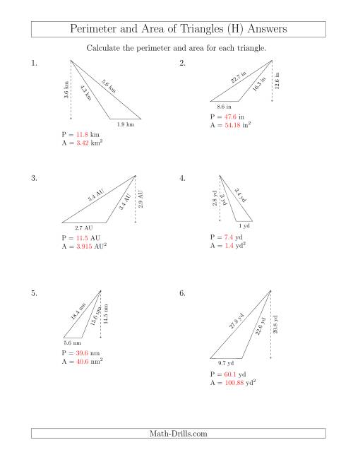 The Calculating the Perimeter and Area of Obtuse Triangles (H) Math Worksheet Page 2