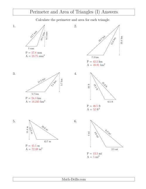 The Calculating the Perimeter and Area of Obtuse Triangles (I) Math Worksheet Page 2
