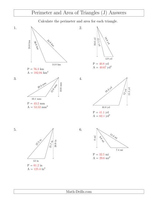 The Calculating the Perimeter and Area of Obtuse Triangles (J) Math Worksheet Page 2