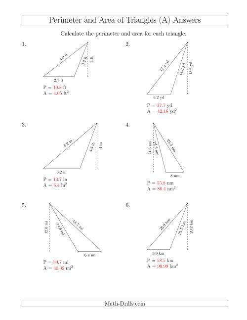 The Calculating the Perimeter and Area of Obtuse Triangles (All) Math Worksheet Page 2