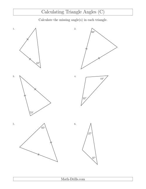 The Calculating Angles of a Triangle Given the Other Angle(s) (C) Math Worksheet