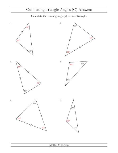 The Calculating Angles of a Triangle Given the Other Angle(s) (C) Math Worksheet Page 2