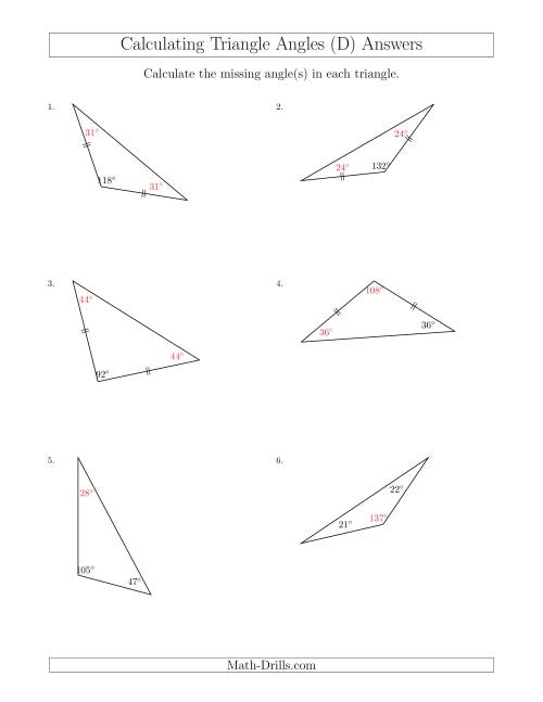 The Calculating Angles of a Triangle Given the Other Angle(s) (D) Math Worksheet Page 2