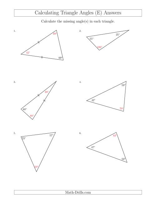 The Calculating Angles of a Triangle Given the Other Angle(s) (E) Math Worksheet Page 2