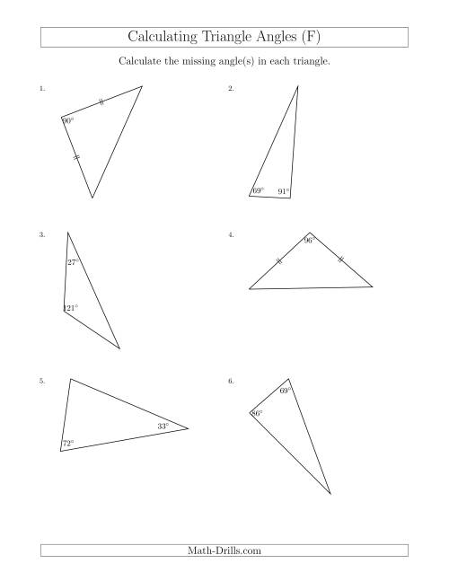 The Calculating Angles of a Triangle Given the Other Angle(s) (F) Math Worksheet