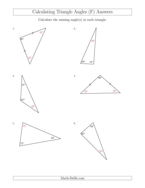 The Calculating Angles of a Triangle Given the Other Angle(s) (F) Math Worksheet Page 2