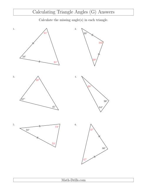 The Calculating Angles of a Triangle Given the Other Angle(s) (G) Math Worksheet Page 2