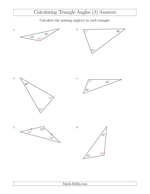 The Calculating Angles of a Triangle Given the Other Angle(s) (J) Math Worksheet Page 2