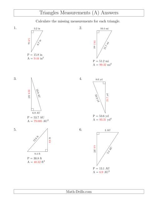 The Calculating the Area and Height of Right Triangles (A) Math Worksheet Page 2