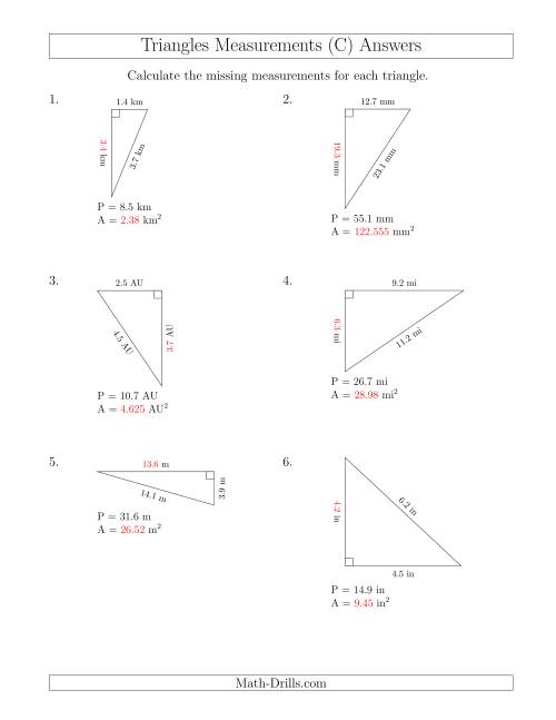 The Calculating the Area and Height of Right Triangles (C) Math Worksheet Page 2