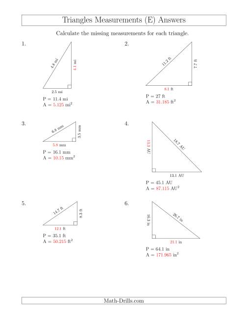The Calculating the Area and Height of Right Triangles (E) Math Worksheet Page 2