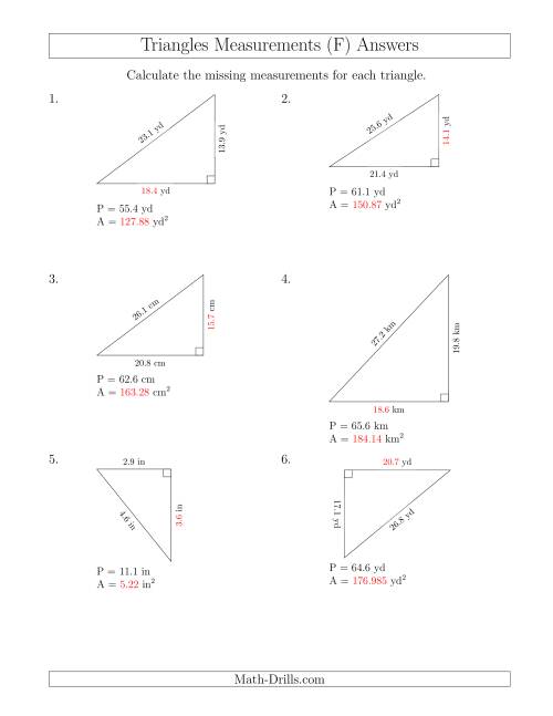 The Calculating the Area and Height of Right Triangles (F) Math Worksheet Page 2