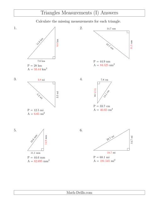 The Calculating the Area and Height of Right Triangles (I) Math Worksheet Page 2