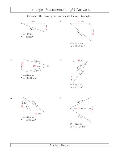 The Calculating the Base and Height of Triangles (A) Math Worksheet Page 2