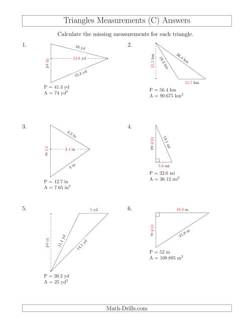 The Calculating the Base and Height of Triangles (C) Math Worksheet Page 2