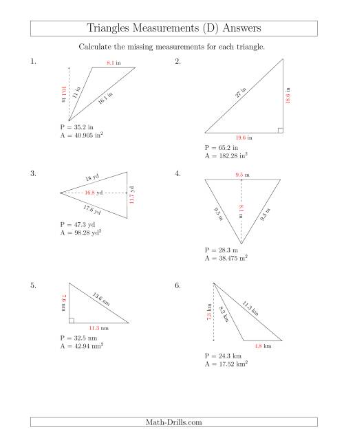 The Calculating the Base and Height of Triangles (D) Math Worksheet Page 2