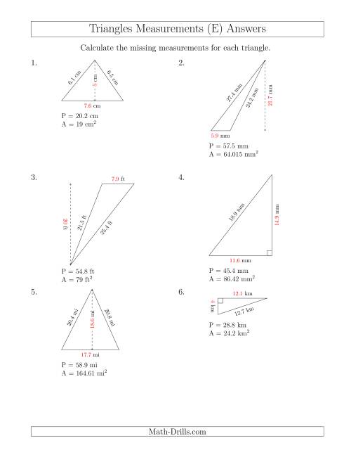 The Calculating the Base and Height of Triangles (E) Math Worksheet Page 2