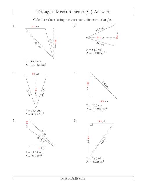 The Calculating the Base and Height of Triangles (G) Math Worksheet Page 2
