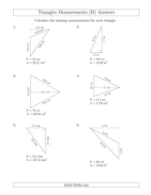 The Calculating the Base and Height of Triangles (H) Math Worksheet Page 2