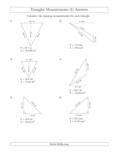 The Calculating the Base and Height of Triangles (I) Math Worksheet Page 2