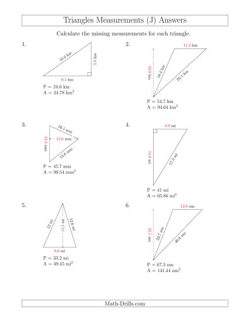 The Calculating the Base and Height of Triangles (J) Math Worksheet Page 2