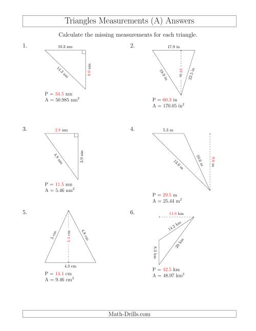 The Calculating the Perimeter and Height of Triangles (A) Math Worksheet Page 2