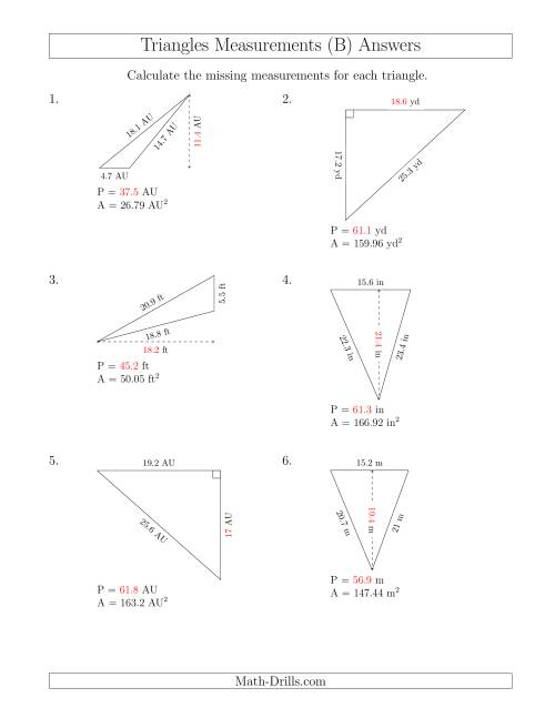 The Calculating the Perimeter and Height of Triangles (B) Math Worksheet Page 2