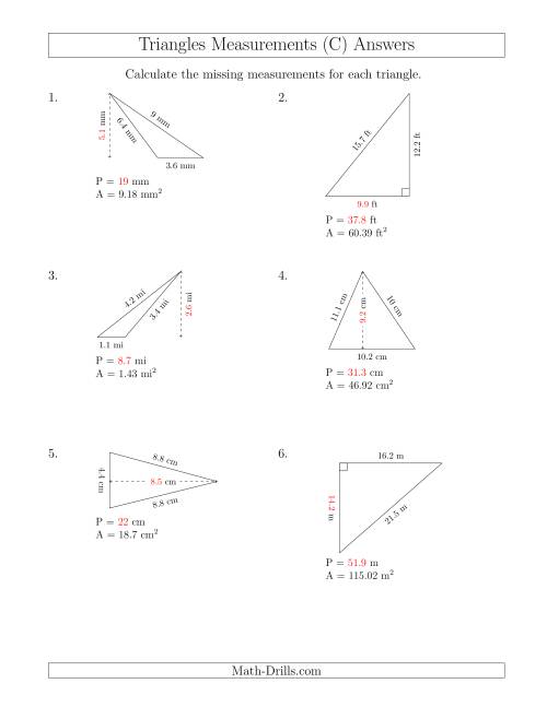 The Calculating the Perimeter and Height of Triangles (C) Math Worksheet Page 2