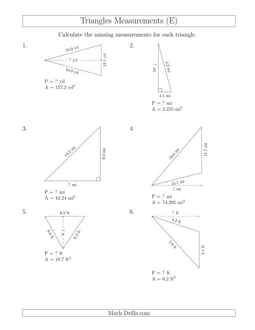 The Calculating the Perimeter and Height of Triangles (E) Math Worksheet