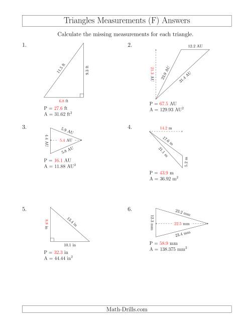 The Calculating the Perimeter and Height of Triangles (F) Math Worksheet Page 2