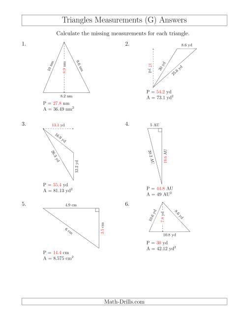 The Calculating the Perimeter and Height of Triangles (G) Math Worksheet Page 2