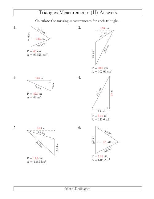 The Calculating the Perimeter and Height of Triangles (H) Math Worksheet Page 2