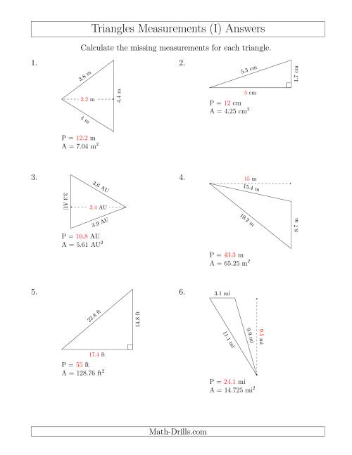 The Calculating the Perimeter and Height of Triangles (I) Math Worksheet Page 2