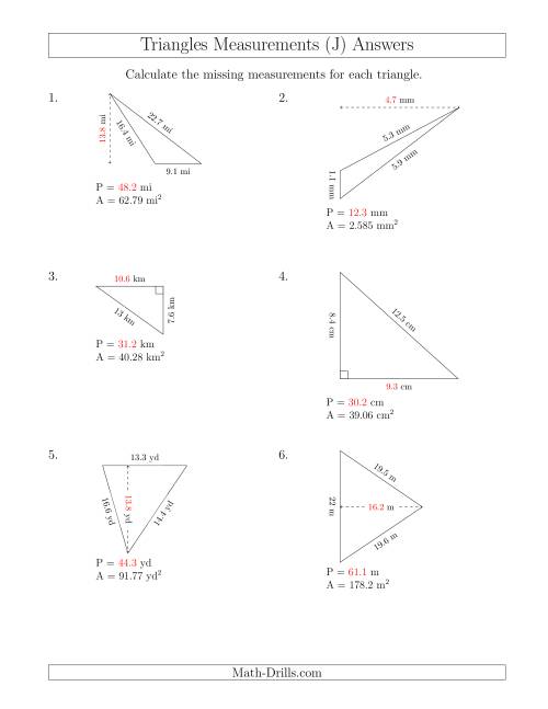 The Calculating the Perimeter and Height of Triangles (J) Math Worksheet Page 2