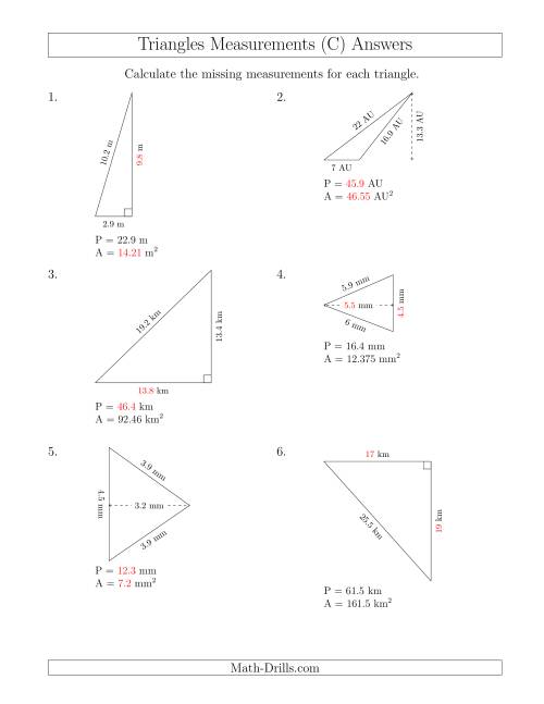 The Calculating Various Measurements of Triangles (C) Math Worksheet Page 2